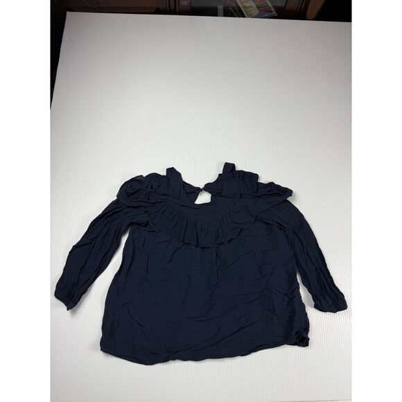 Maeve Navy Cold Shoulder Ruffle Blouse Long Sleeve Romantic‎ Top US 4 - Picture 1 of 7